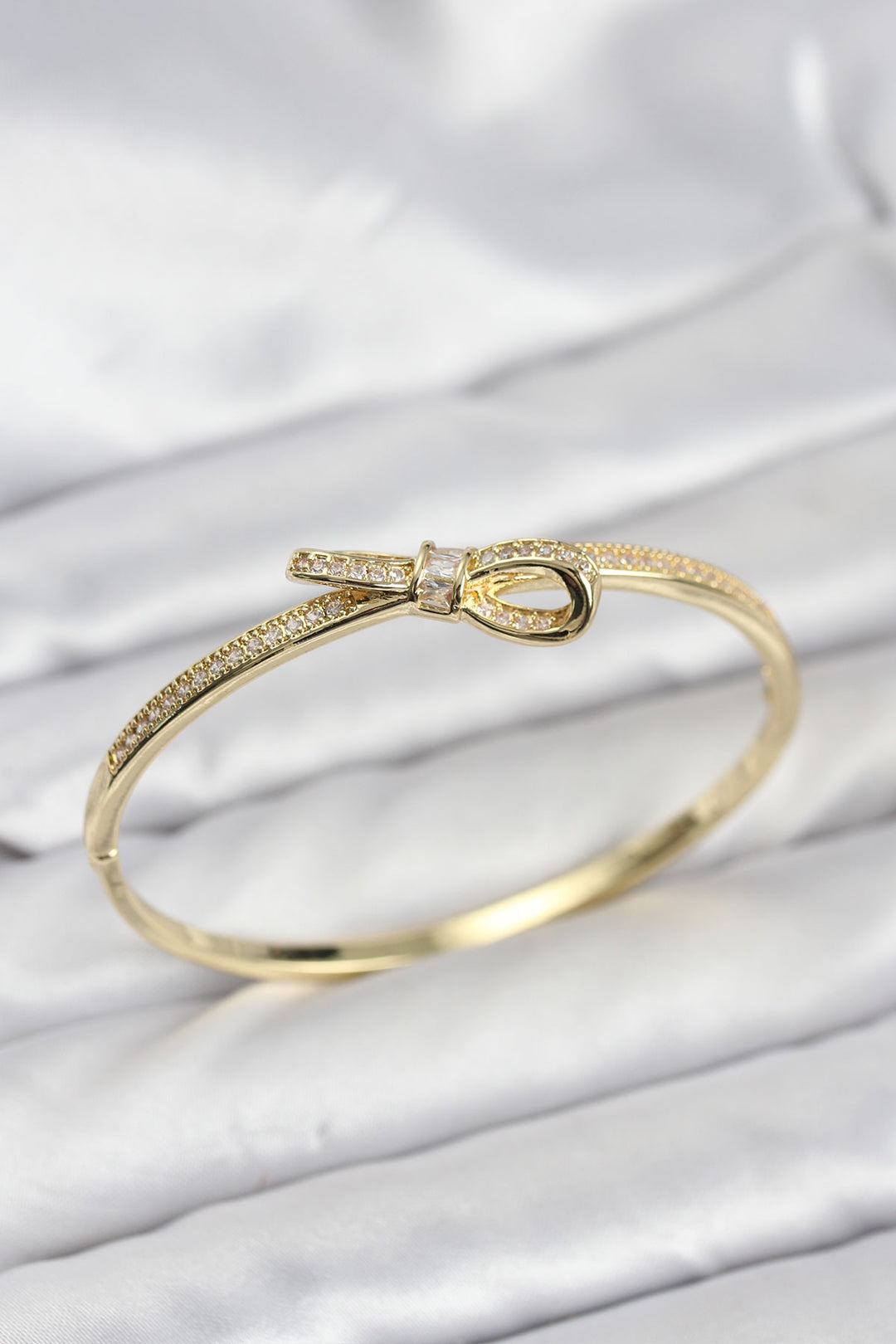 EBJ Rice Gold Color Zircon Stone Bow Model Women's Cuff Bracelet - Harrisburg
