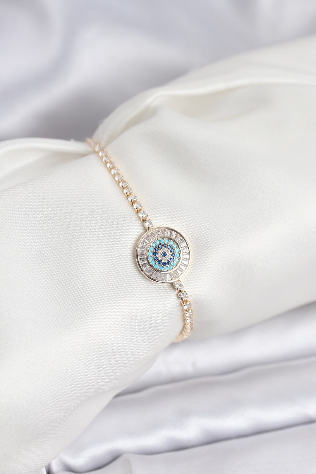 EBJ Gold Color Evil Eye Design Bracelet with Zircon Stone and Elevator Waterway - Aubagne