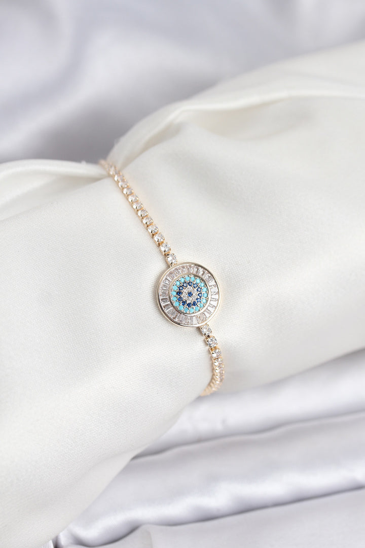 EBJ Gold Color Evil Eye Design Bracelet with Zircon Stone and Elevator Waterway - Aubagne