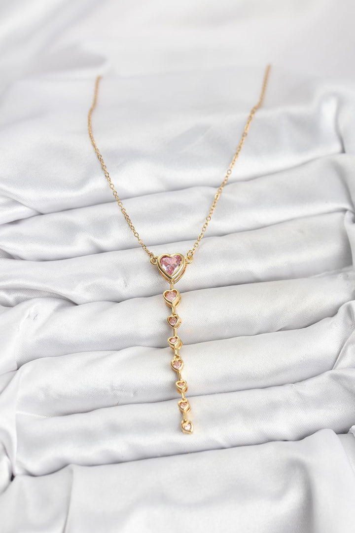 EBJ 316L Steel Chain Gold Color Pink Heart Women Necklace - Noisy-le-Grand