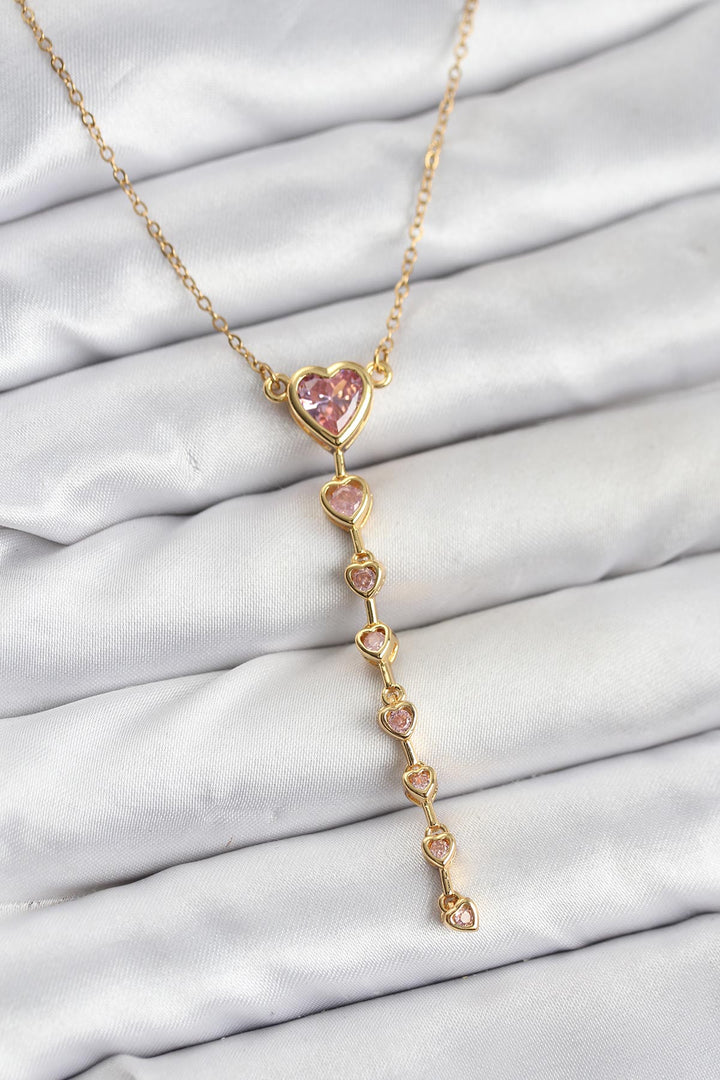 EBJ 316L Steel Chain Gold Color Pink Heart Women Necklace - Noisy-le-Grand