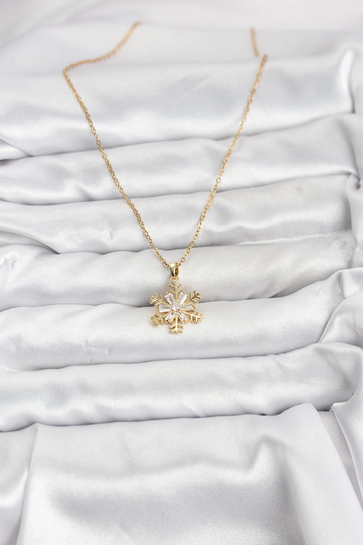 EBJ 316L Stainless Steel Chain Gold Color Snowflake Model Zircon Stone Women's Necklace - Frederick