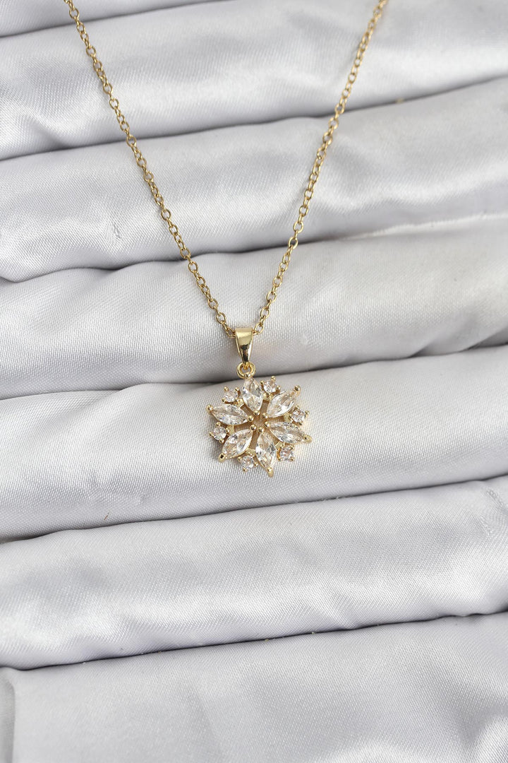 EBJ 316L Çelik Zincir Gold Renk Lotus Model Zirkon Taşlı Kadın Kolye - Covilhã