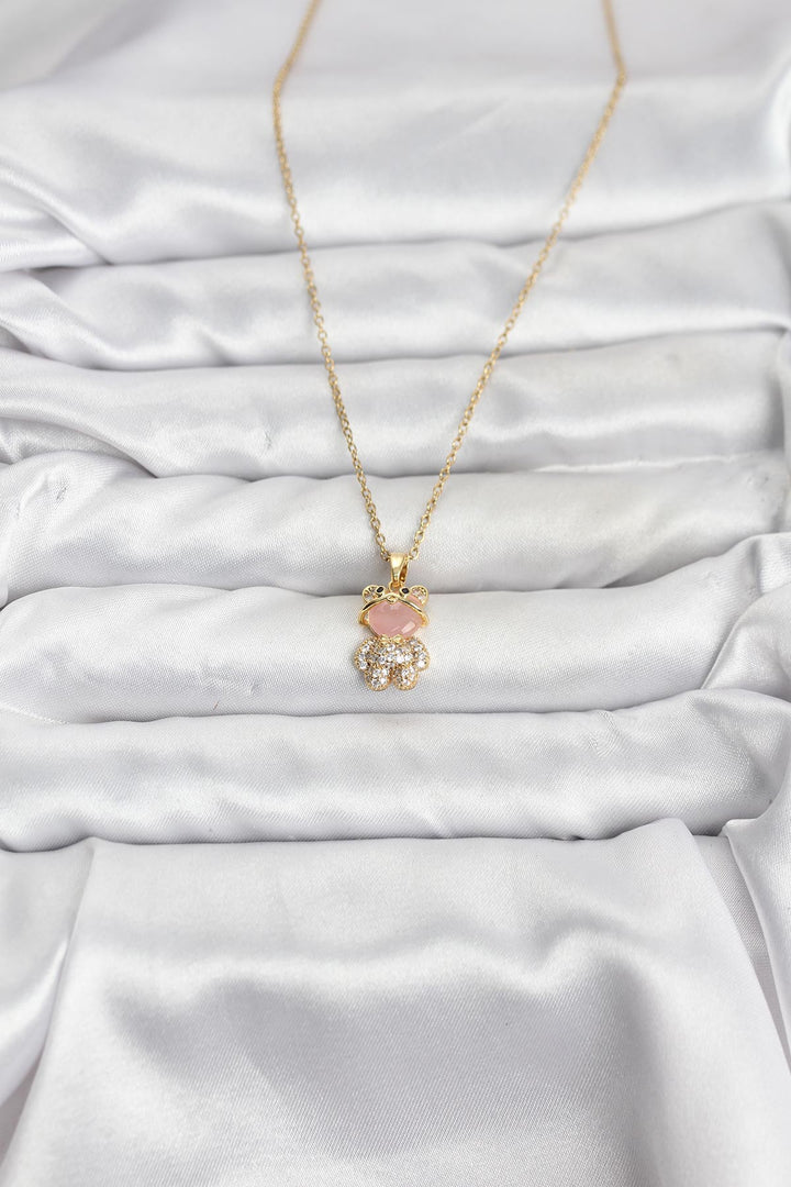EBJ 316L Çelik Zincir Gold Renk Teddy Bear Model Zirkon Taşlı Kadın Kolye - Licata