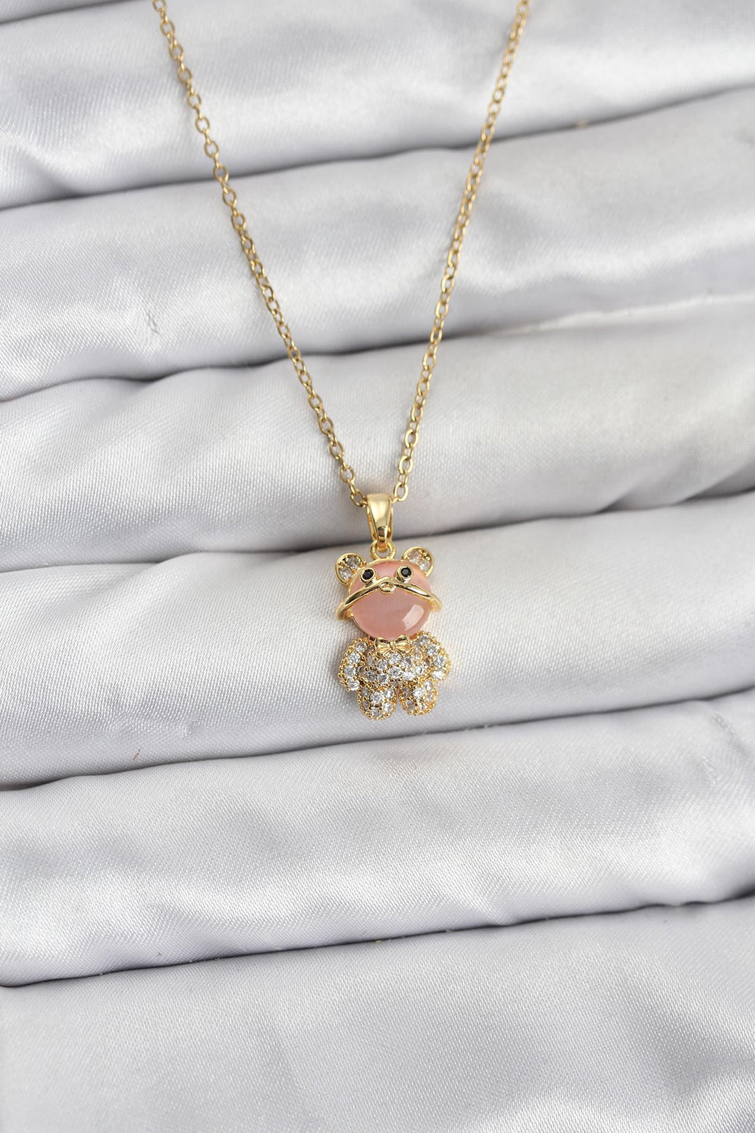 EBJ 316L Çelik Zincir Gold Renk Teddy Bear Model Zirkon Taşlı Kadın Kolye - Sindelfingen
