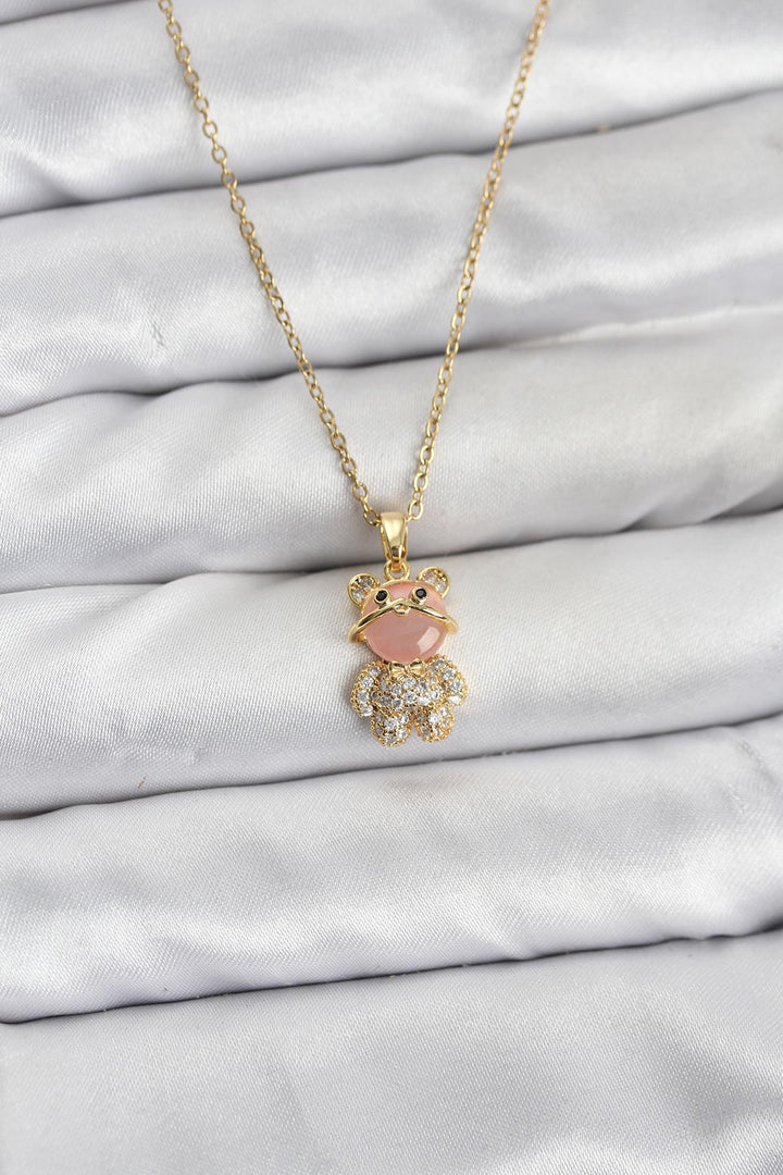 EBJ 316L Çelik Zincir Gold Renk Teddy Bear Model Zirkon Taşlı Kadın Kolye - Sindelfingen