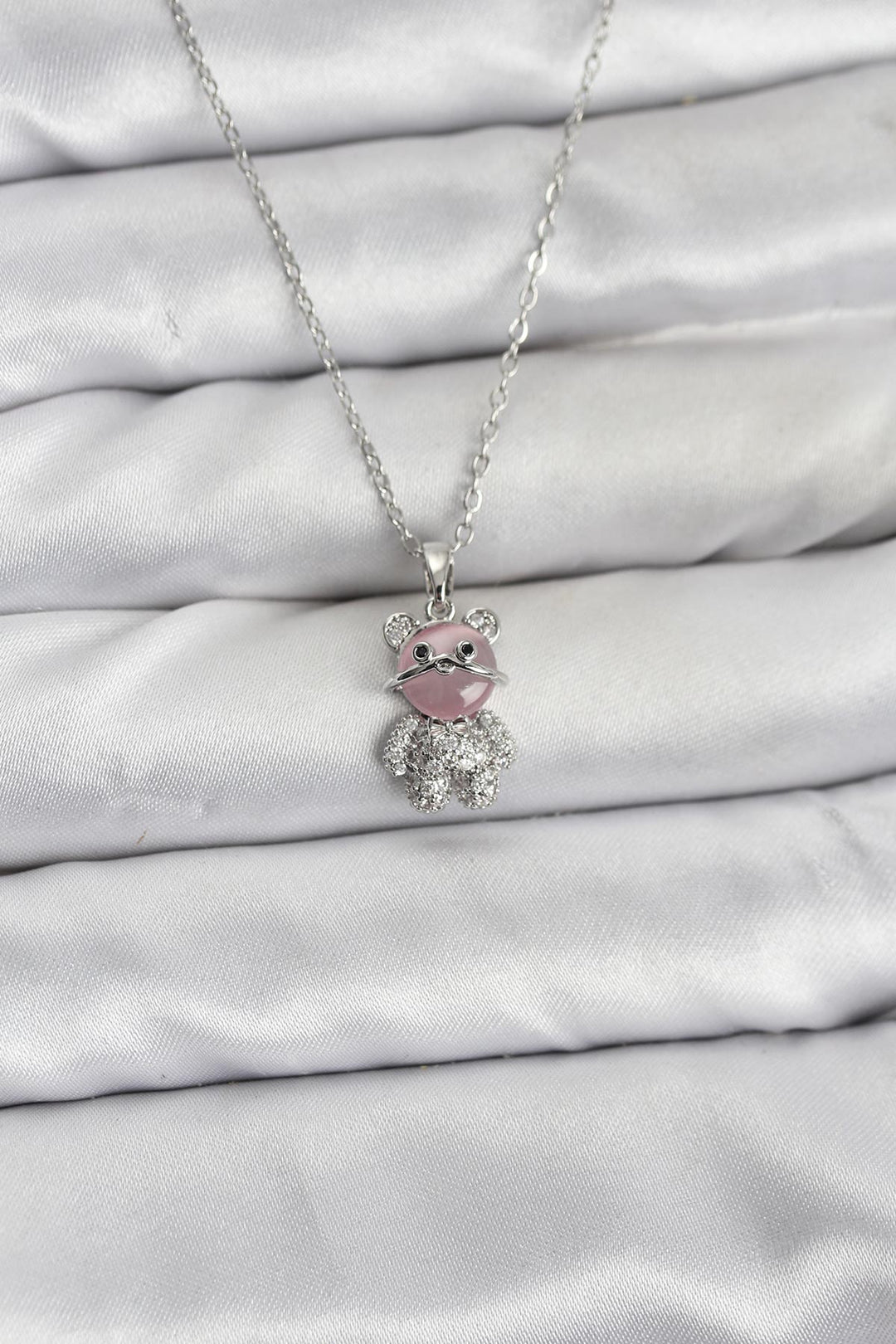 EBJ 316L Çelik Zincir Gümüş Renk Teddy Bear Model Zirkon Taşlı Kadın Kolye - Rubizhne