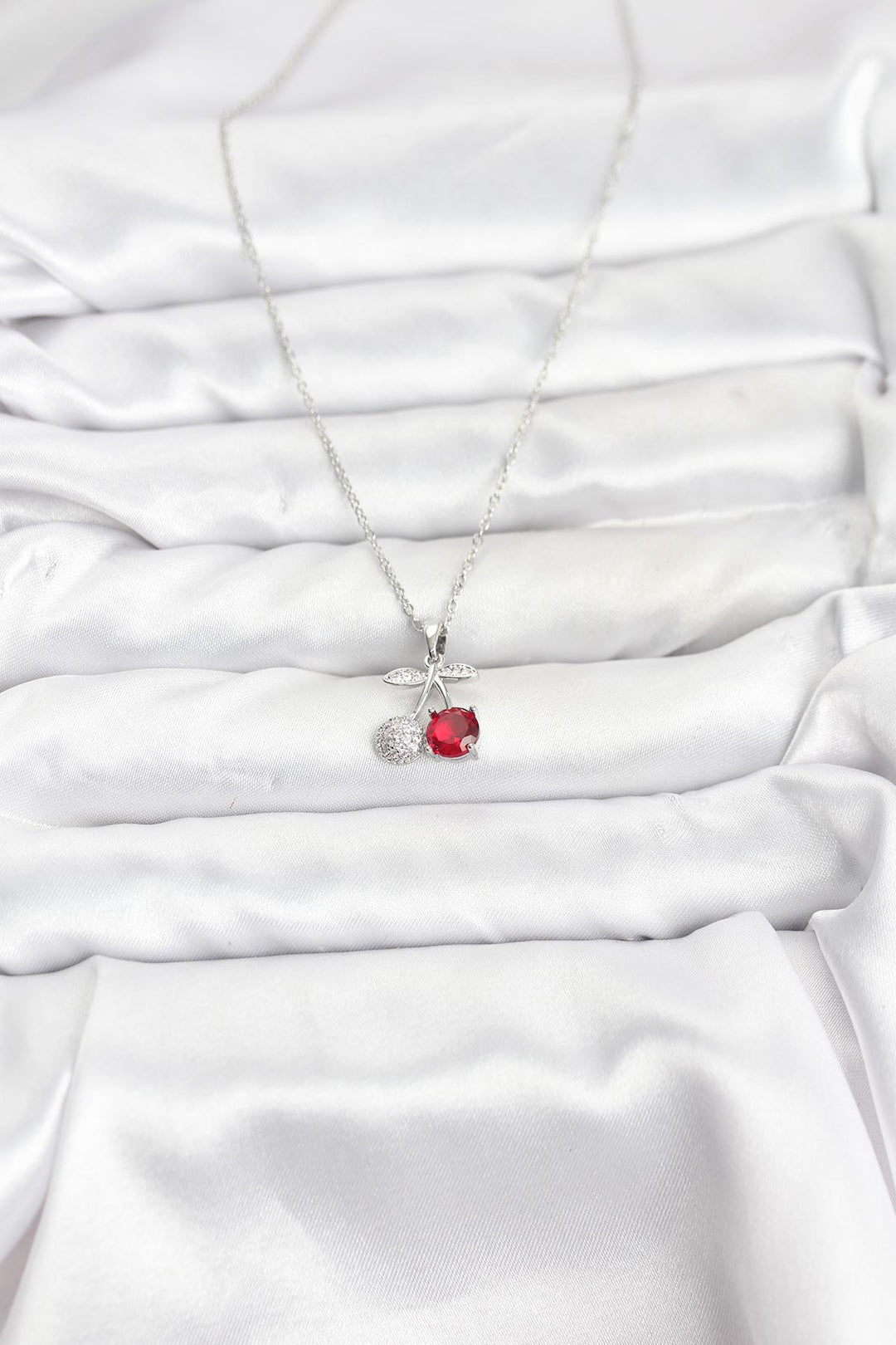 EBJ 316L Stainless Steel Chain Silver Color Cherry Model Zircon Stone Women's Necklace - Wilmington
