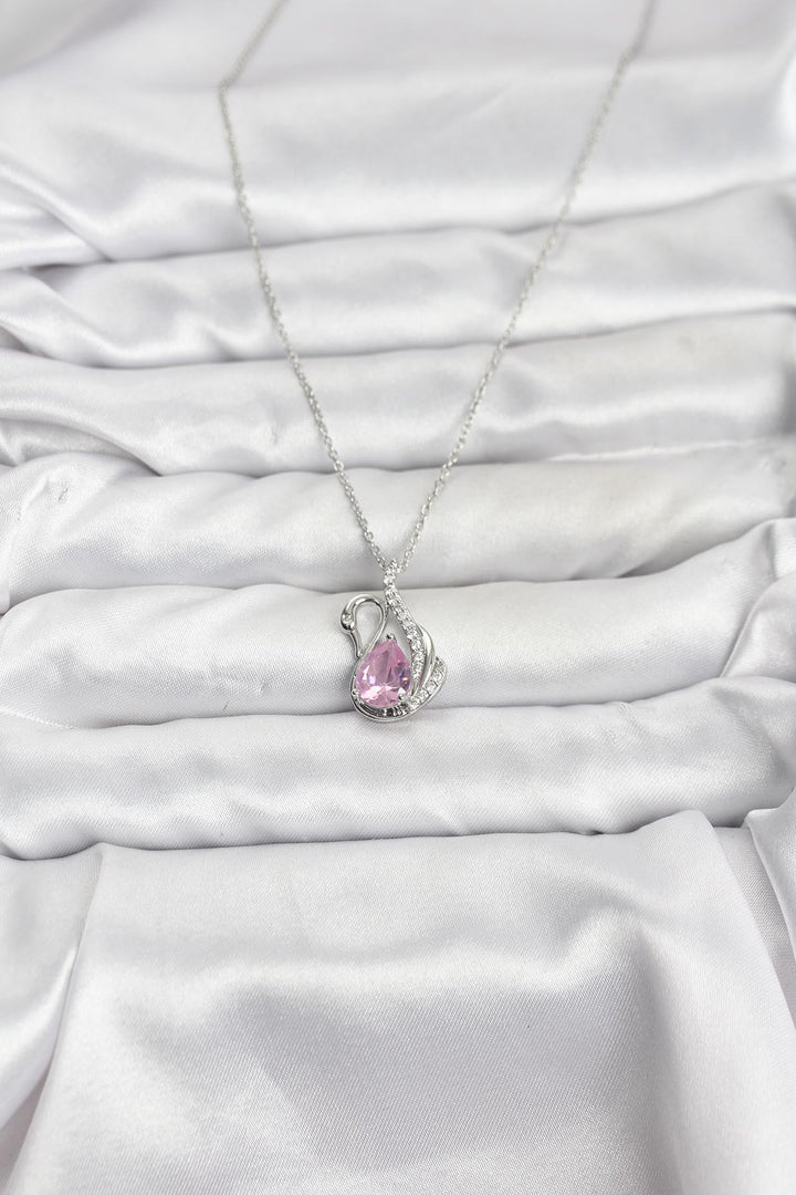 EBJ 316L Stainless Steel Chain Silver Color Pink Swan Model Zircon Stone Women's Necklace - Athis-Mons
