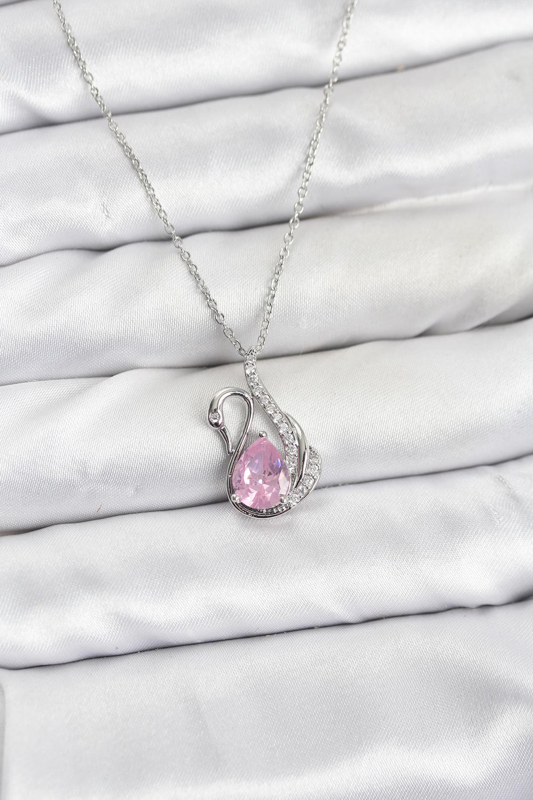 EBJ 316L Stainless Steel Chain Silver Color Pink Swan Model Zircon Stone Women's Necklace - New Tecumseth