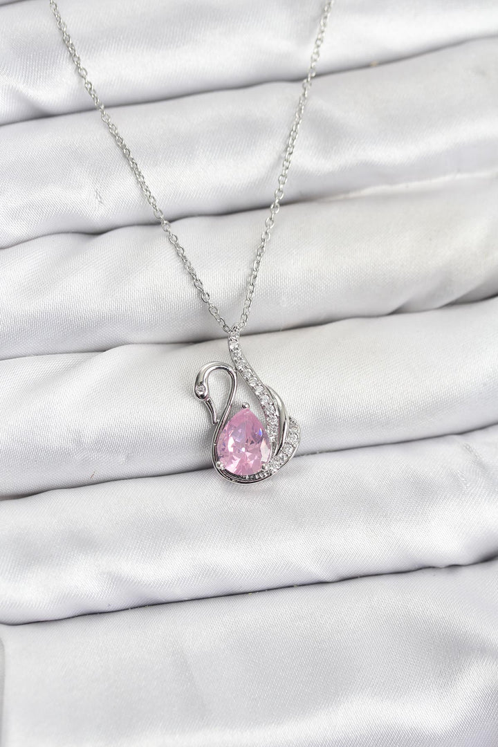 EBJ 316L Stainless Steel Chain Silver Color Pink Swan Model Zircon Stone Women's Necklace - New Tecumseth