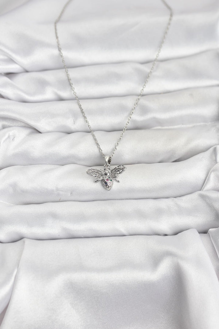 EBJ 316L Stainless Steel Chain Silver Color Fly Model Zircon Stone Women's Necklace - Pahrump
