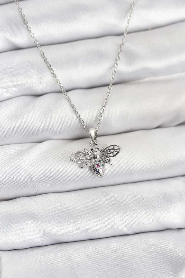 EBJ 316L Stainless Steel Chain Silver Color Fly Model Zircon Stone Women's Necklace - Pahrump