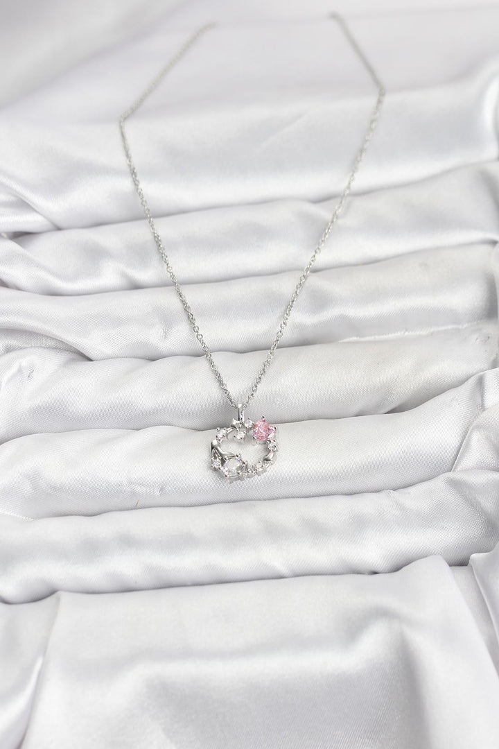 EBJ 316L Stainless Steel Chain Silver Color Pink Stone Detailed Wreath Model Women's Necklace - North Little Rock