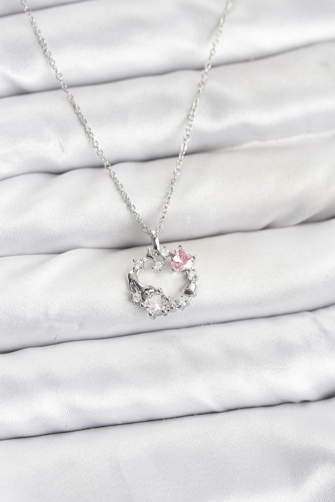 EBJ 316L Stainless Steel Chain Silver Color Pink Stone Detailed Wreath Model Women's Necklace - North Little Rock