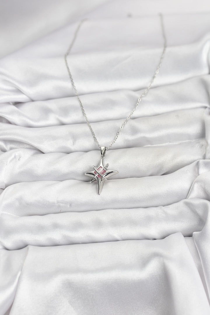 EBJ 316L Stainless Steel Silver Color Zircon Stone Polaris Star Model Women's Necklace - Bazal’tove