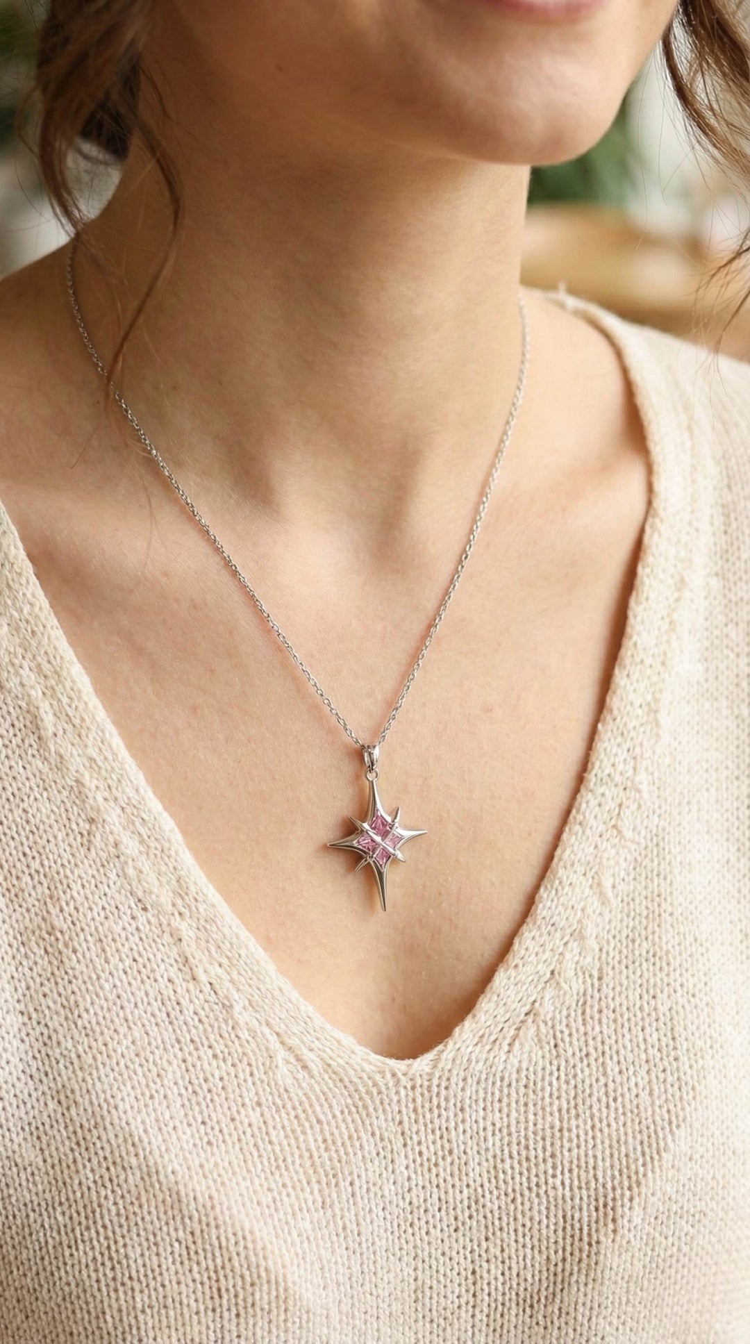 EBJ 316L Stainless Steel Silver Color Zircon Stone Polaris Star Model Women's Necklace - Montélimar
