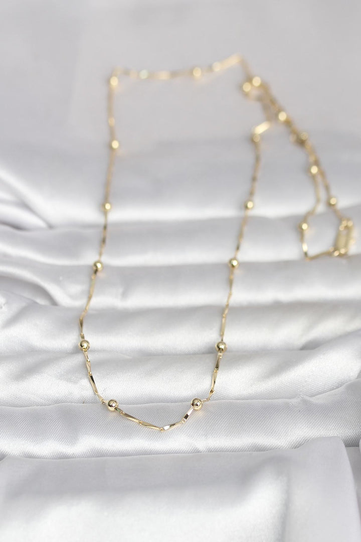 EBJ CM 14K Gold Renk Kesme Çubuk Zincir Topçuklu Model 60 cm Kadın Kolye - Conegliano