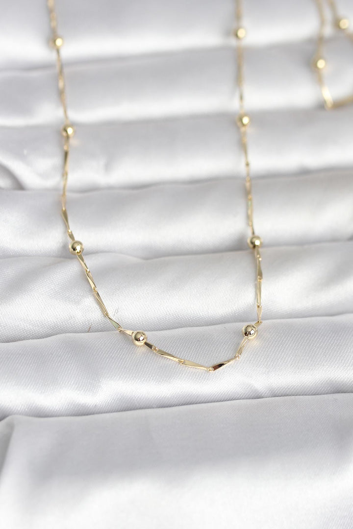 EBJ CM 14K Gold Renk Kesme Çubuk Zincir Topçuklu Model 60 cm Kadın Kolye - Conegliano