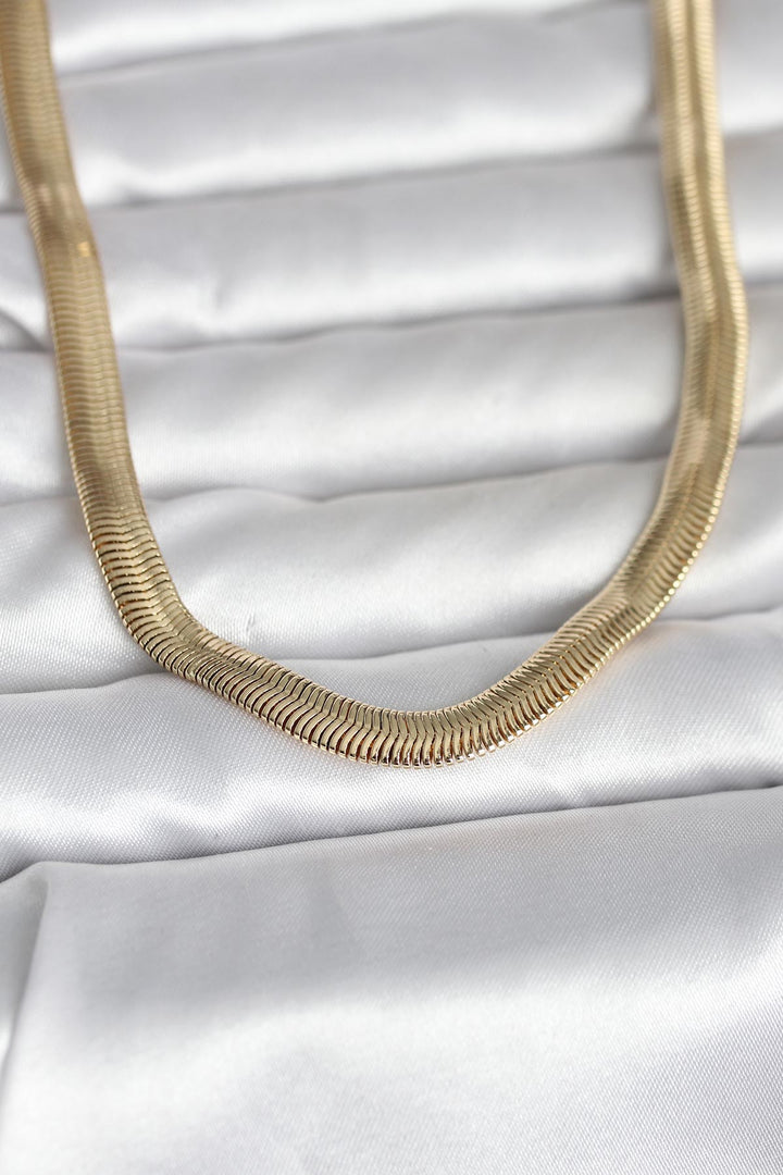 EBJ CM 14K Gold Renk Kalın Yassı Yılan Zincir Model 45 cm Kadın Kolye - Hackensack