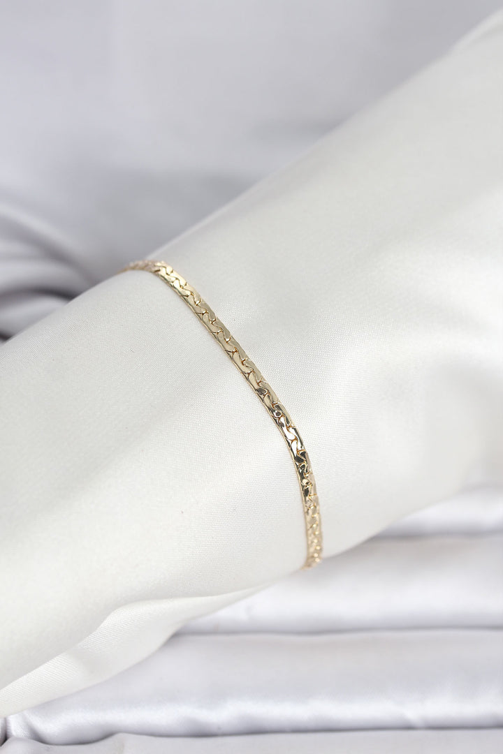 EBJ CM 14K Gold Renk Yassı Ezme Zincir Model Kadın Bileklik - Prizren