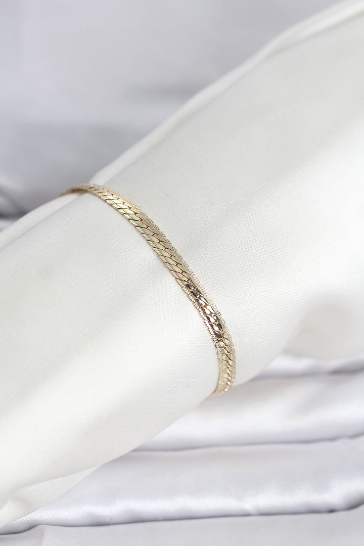 EBJ CM 14K Gold Renk Lazerli Yassı Zincir Model Kadın Bileklik - Licata