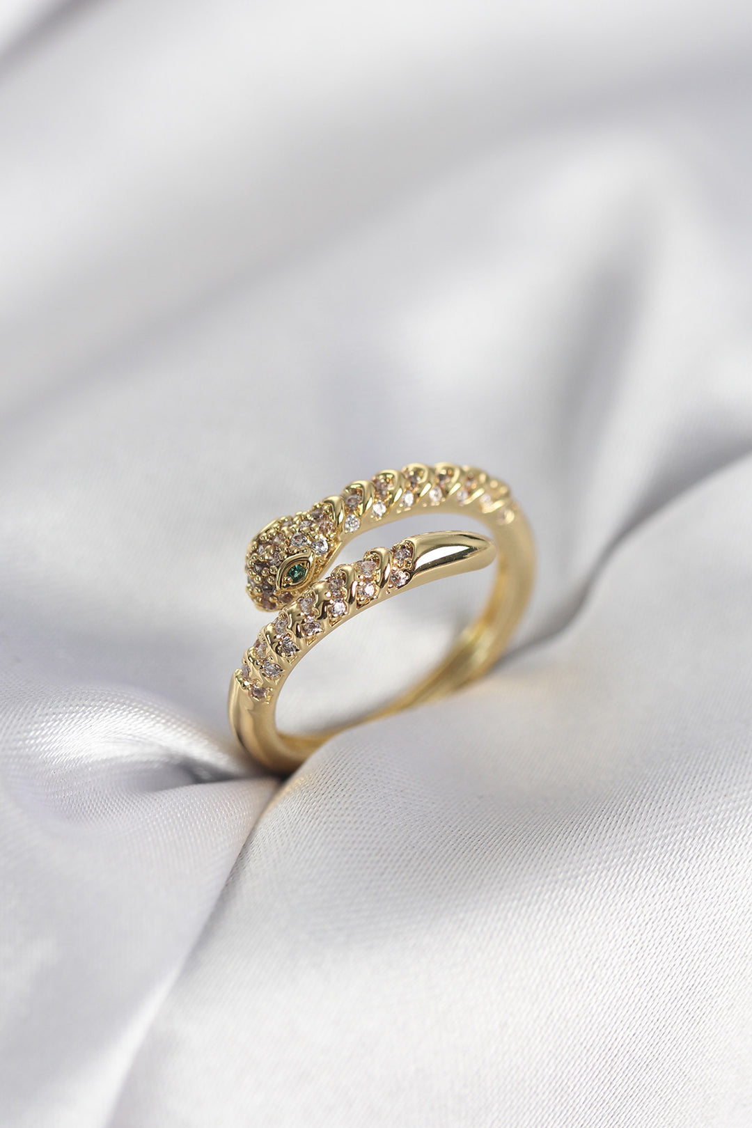 EBJ Yılan Model Gold Renk Zirkon Taşlı Kadın Yüzük - Evesham