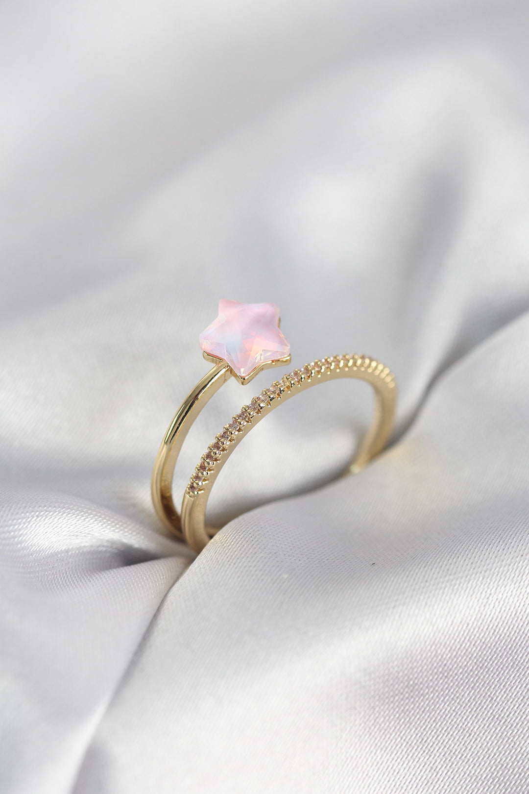 EBJ Gold Renk Zirkon Taşlı Pembe Halley Model Kadın Yüzük - Limoges