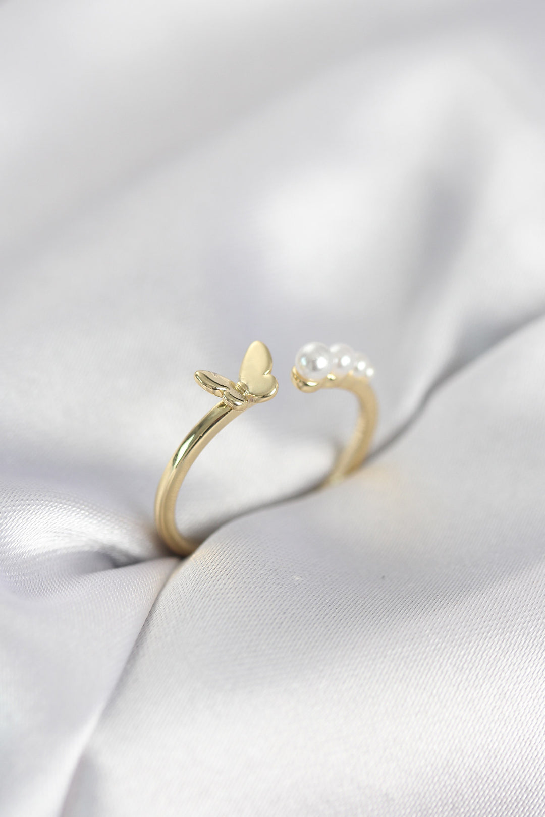 EBJ İncili Kelebek Model Gold Renk Pirinç Kadın Yüzük - Bridlington