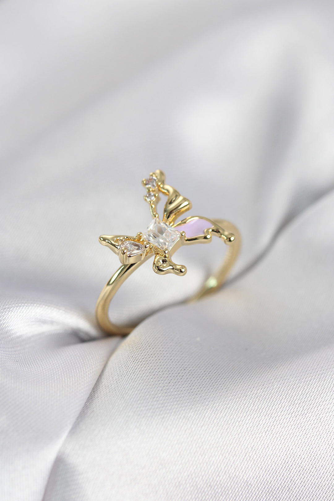 EBJ Gold Renk Kelebek Model Zirkon Taşlı Kadın Yüzük - Castricum