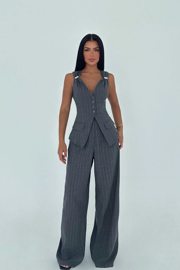 EYY Women Gri Çizgili Pantolon Takımı - Bornheim