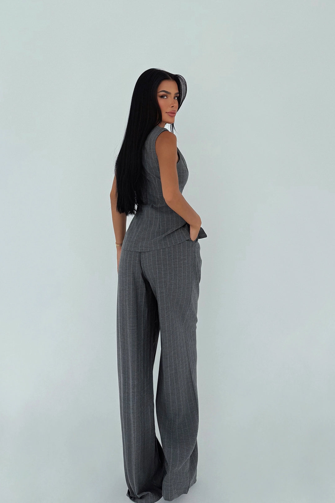 EYY Women Gri Çizgili Pantolon Takımı - Bornheim