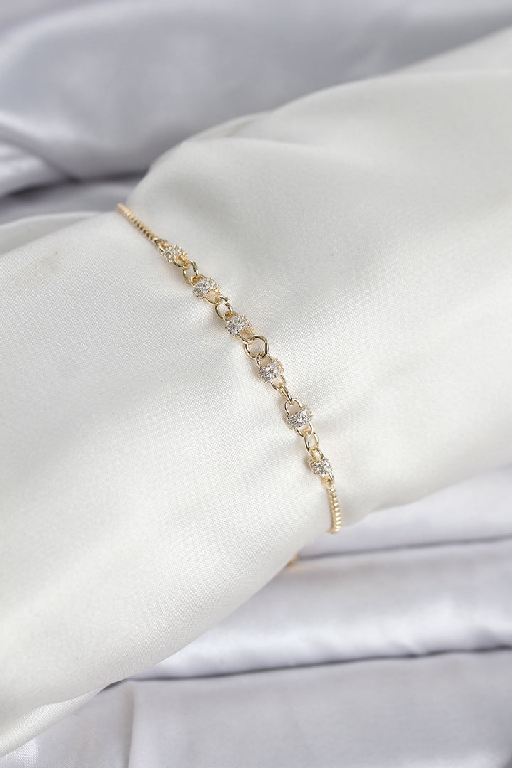 EBJ Gold Renk Zincir Model Zirkon Taşlı Pirinç Asansörlü Kadın Bileklik - Saint-Germain-en-Laye