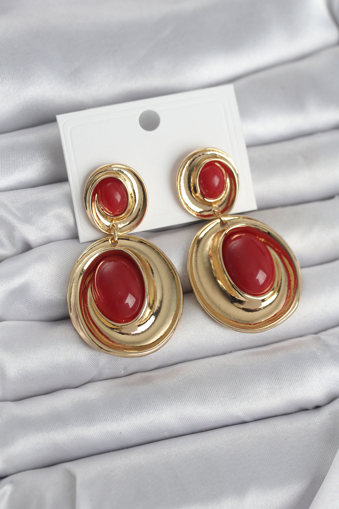 EBJ Kırmızı Sallantılı Damla Model Gold Renk Vintage Kadın Küpe - Manassas