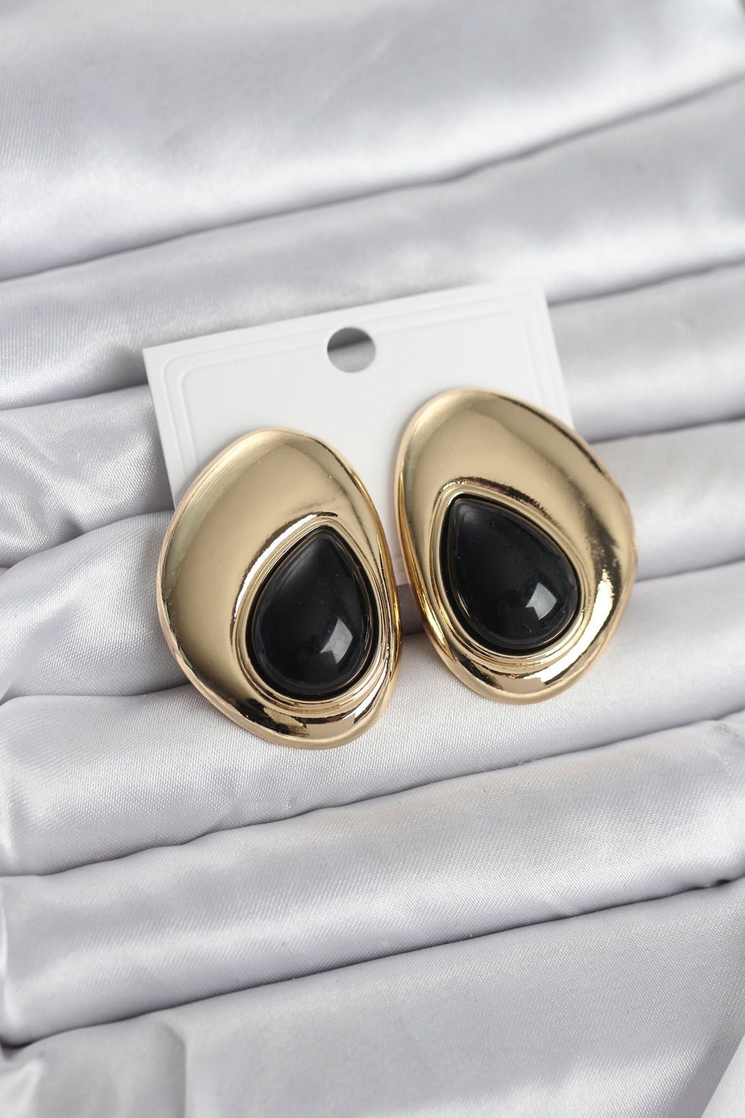 EBJ Pirinç Gold Renk Siyah Taşlı Damla Model Vintage Kadın Küpe - Bad Kreuznach