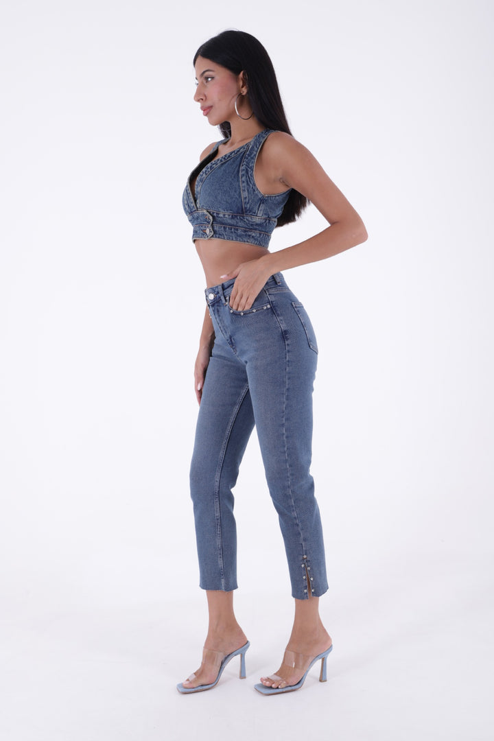 XLJ Mom Jean with Side Slits Mixed - Spring