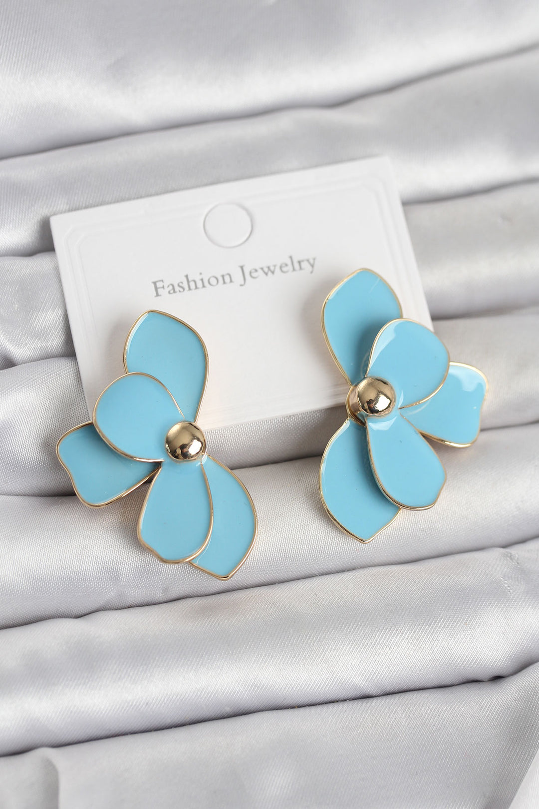 EBJ Mavi Mineli Lotus Model Pirinç Kadın Küpe - Celle