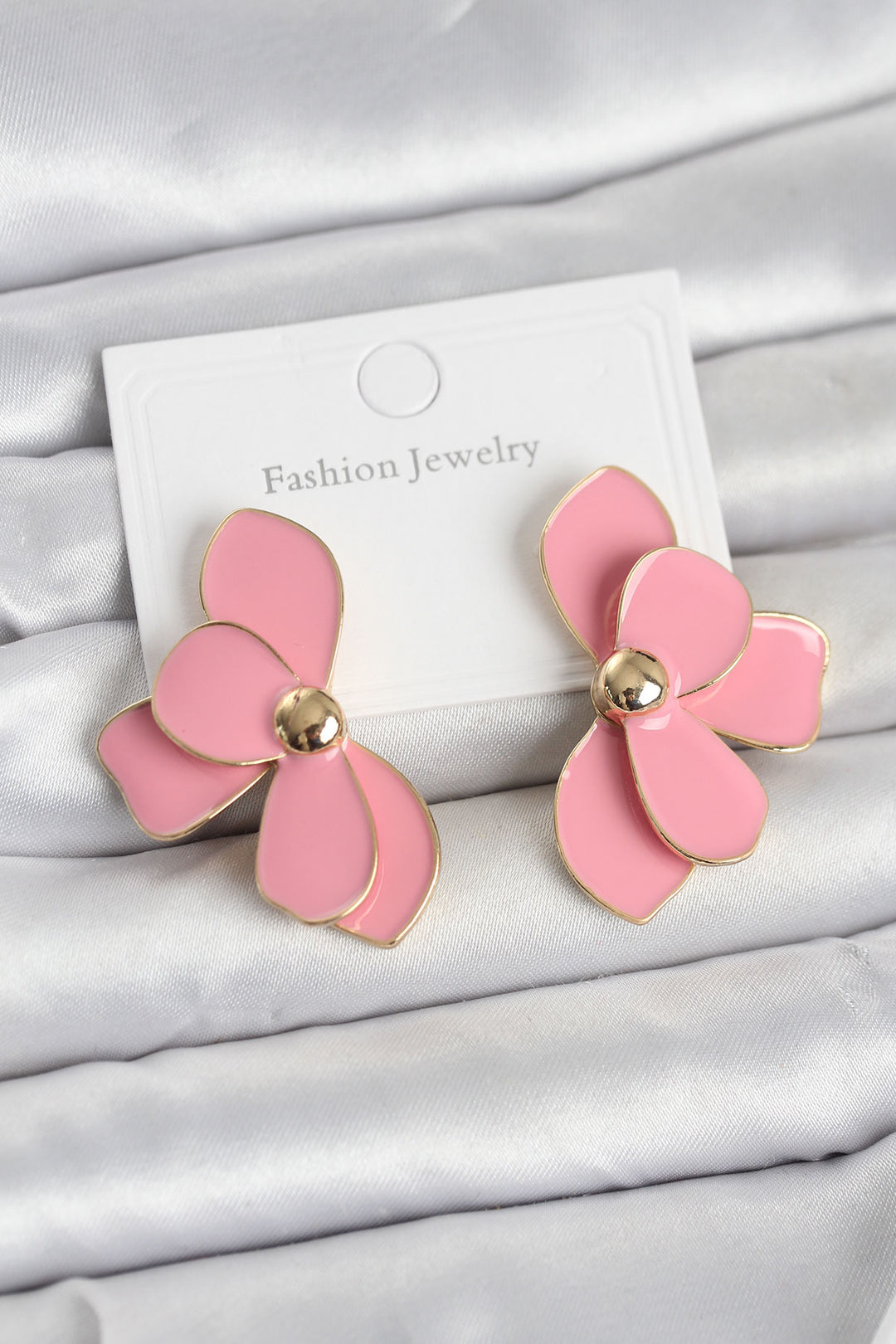 EBJ Pembe Mineli Lotus Model Pirinç Kadın Küpe - Clichy