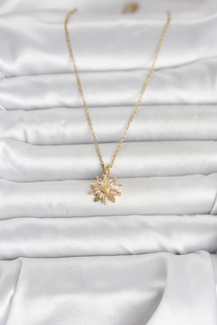 EBJ 316L Çelik Zincir Gold Renk Pembe Papatya Model Kadın Kolye - San Francisco de los Romo