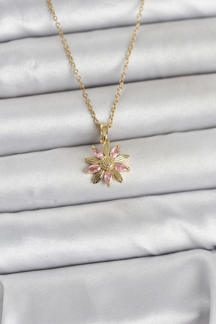EBJ 316L Çelik Zincir Gold Renk Pembe Papatya Model Kadın Kolye - San Francisco de los Romo