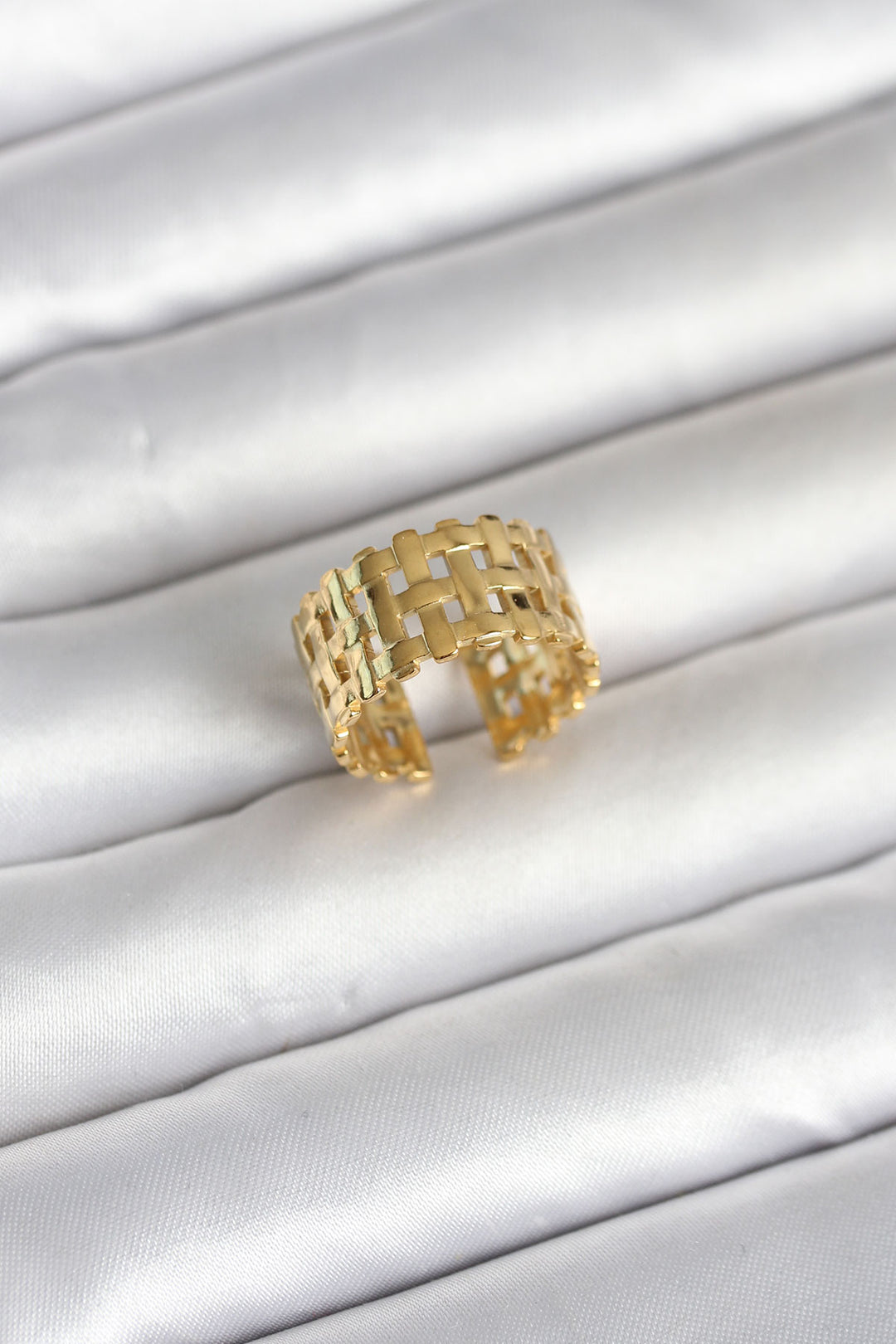 EBJ 316L Çelik Gold Renk Hasır Model Kadın Yüzük - Monopoli