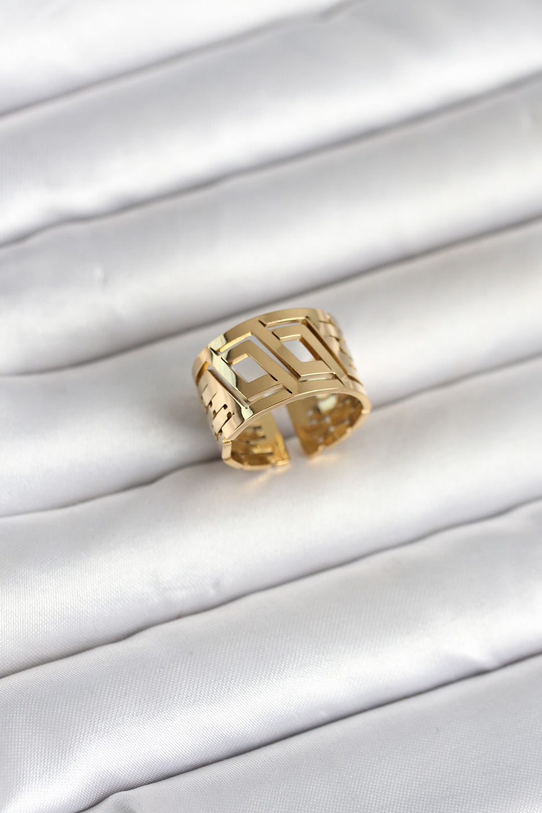 EBJ 316L Çelik Gold Renk Geometrik Model Kadın Yüzük - Compton