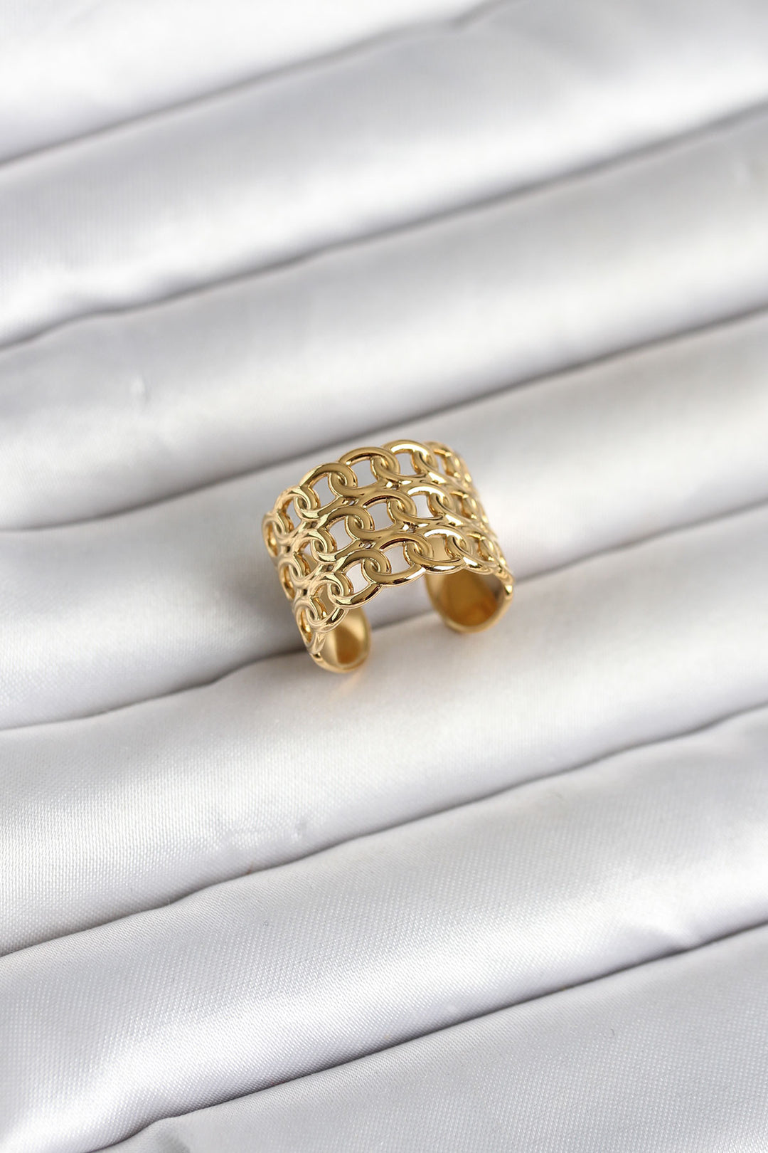 EBJ 316L Çelik Gold Renk Zincir Model Kadın Yüzük - Annandale