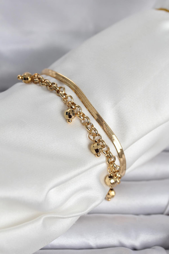 EBJ 316L Çelik Gold Renk Dorika ve İtalyan Zincirli Model Kadın Bileklik - Longview
