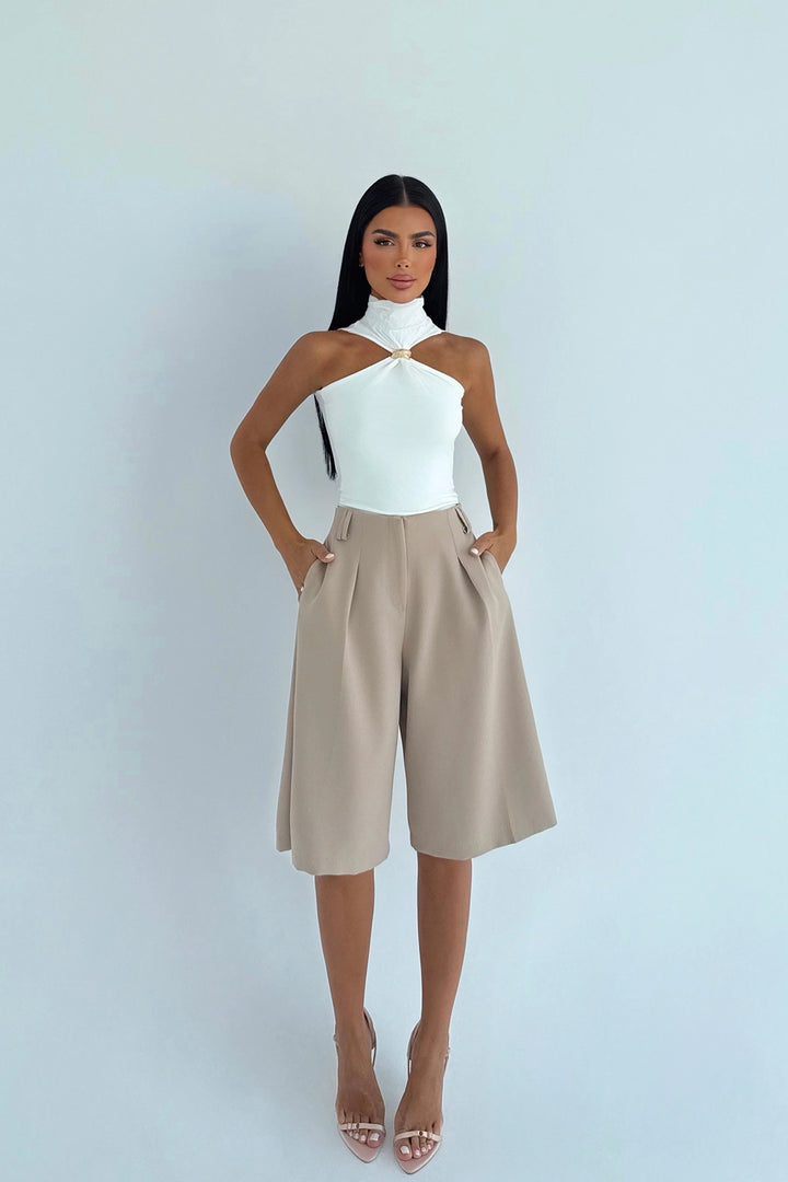 EYY Women Beige Basic Mini Shorts - Salisbury