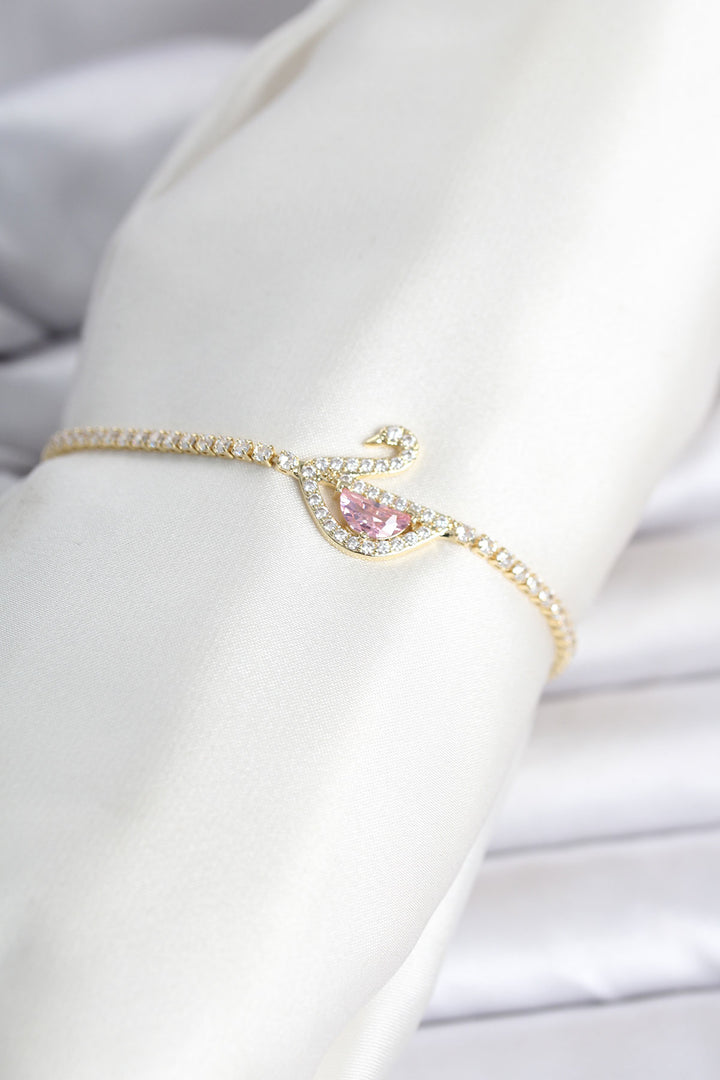 EBJ Pirinç Gold Renk Zirkon Taşlı Swan Model Su Yolu Kadın Bileklik - Deggendorf