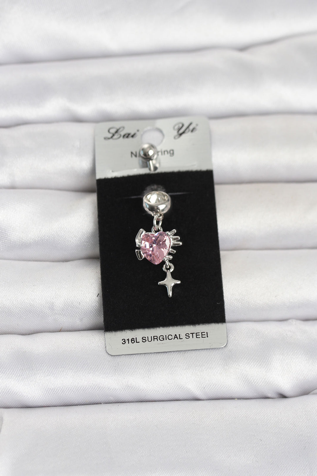 EBJ 316L Cerrahi Çelik Pembe Zirkon Taşlı Model Göbek Piercing - Peine