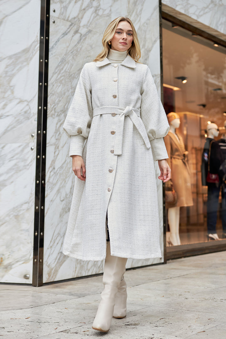 ZRF Women Balloon Sleeve Belted Coat - Ecru - Rotherham