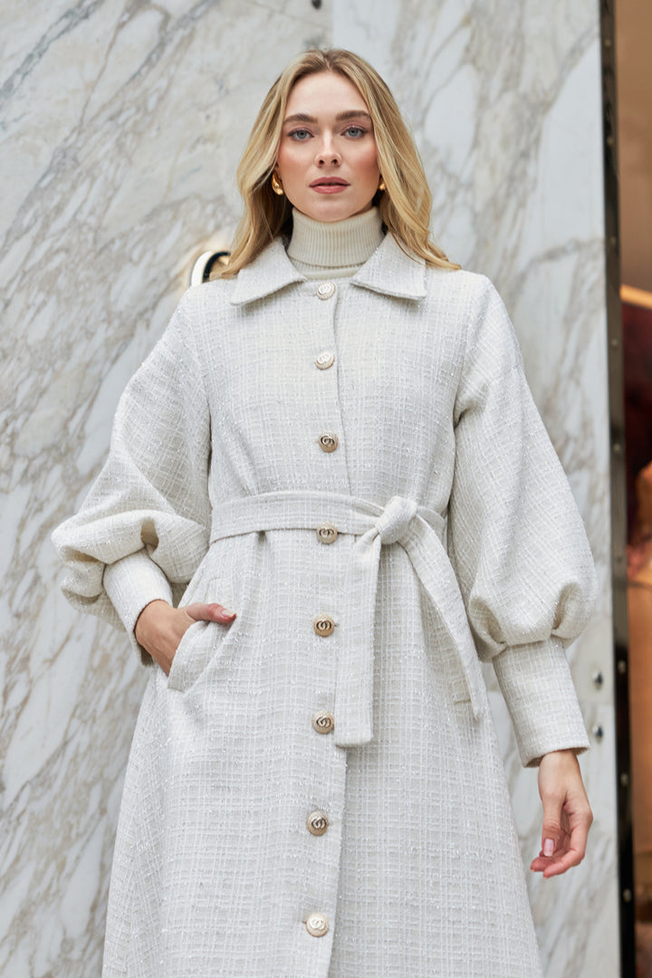 ZRF Women Balloon Sleeve Belted Coat - Ecru - Rotherham