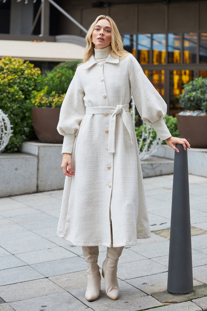 ZRF Women Balloon Sleeve Belted Coat - Ecru - Rotherham